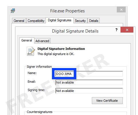 Screenshot of the OOO AMA certificate